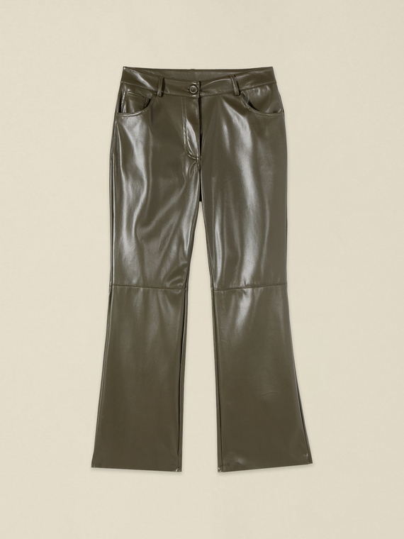 Flare trousers in coated fabric