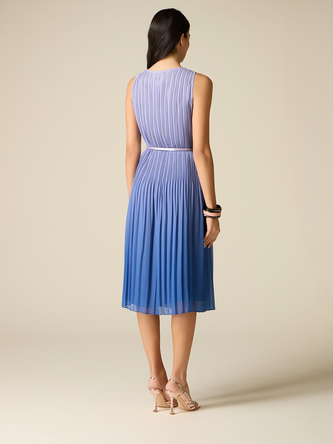 Pleated midi dress with belt image number 1