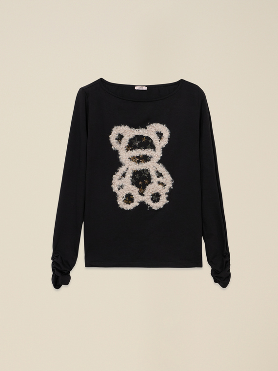 Jersey t-shirt with print and appliqu&eacute;s