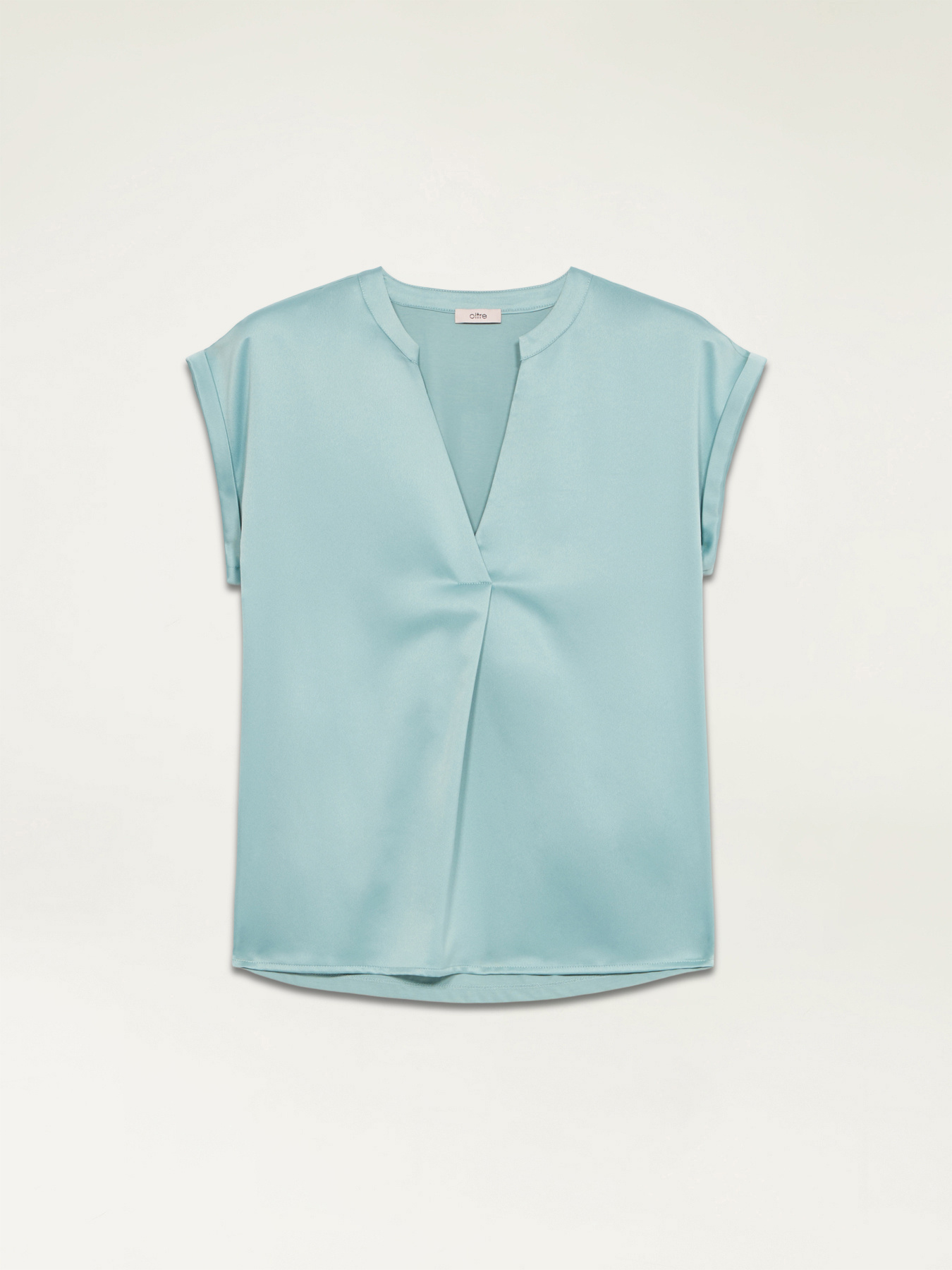 T-Shirt aus Bi-Materialien mit V-Ausschnitt image number 3