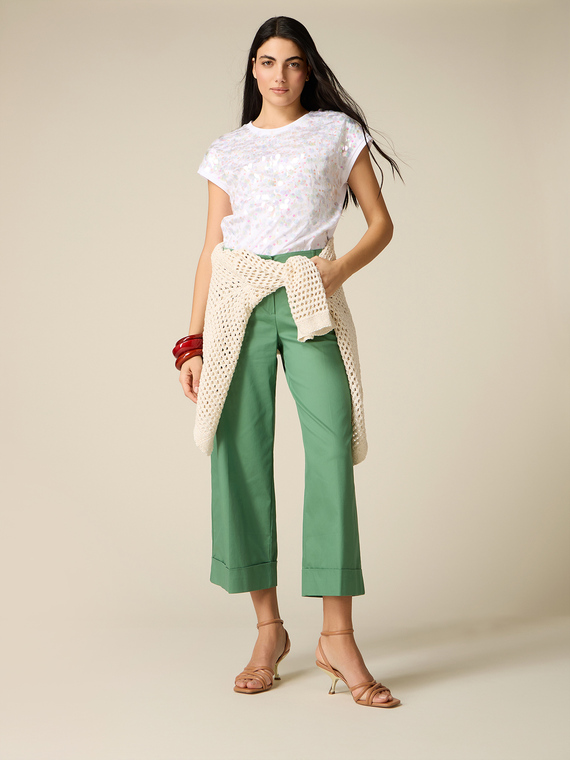 Cotton blend cropped trousers