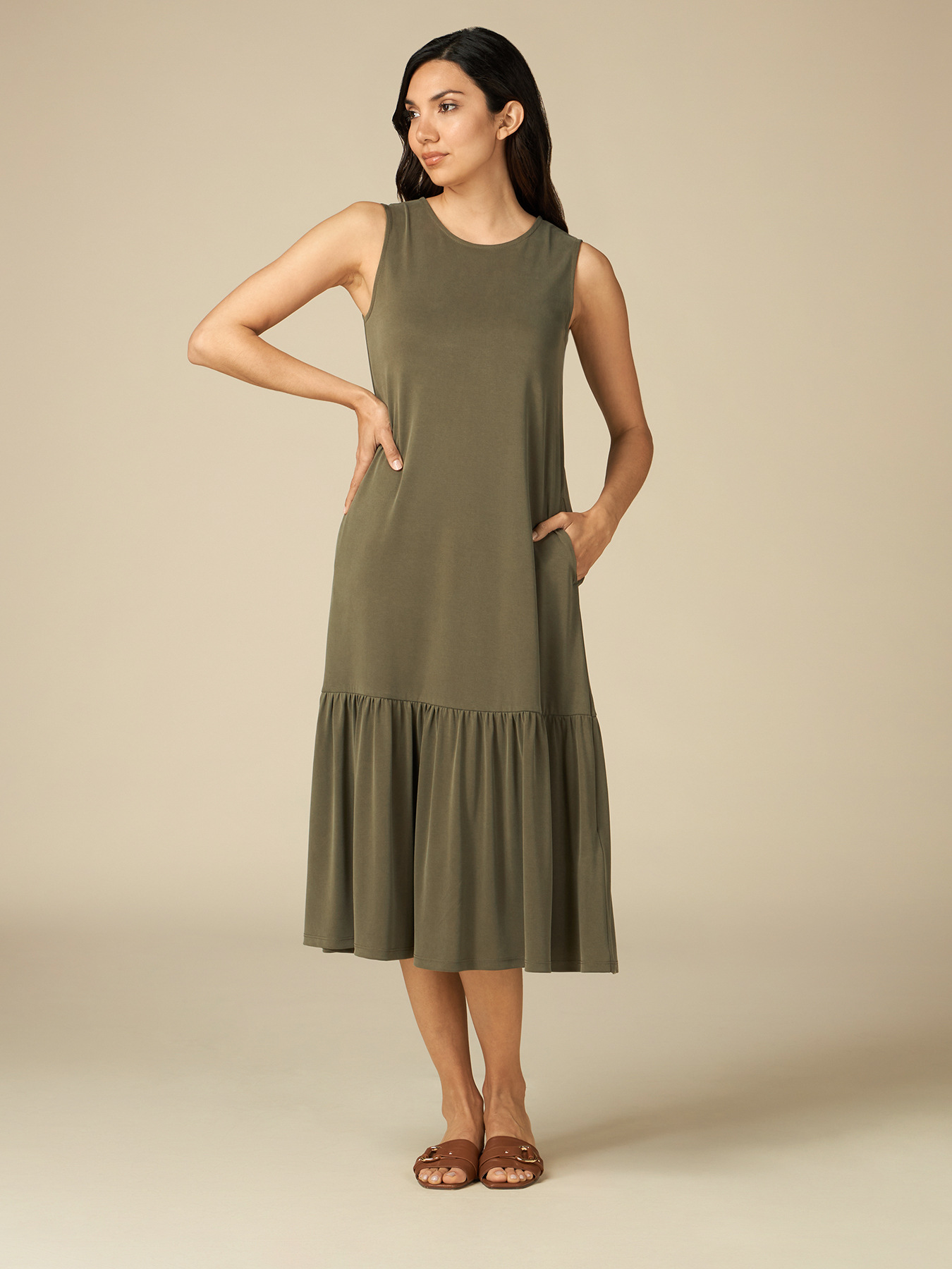 Vestito lungo in jersey effetto cupro image number 3