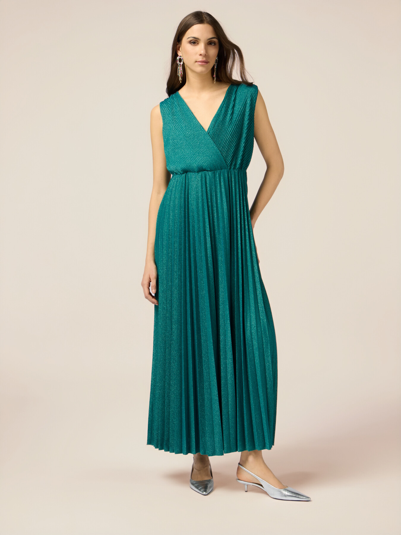Langes Plissee-Kleid aus Lurex image number 0