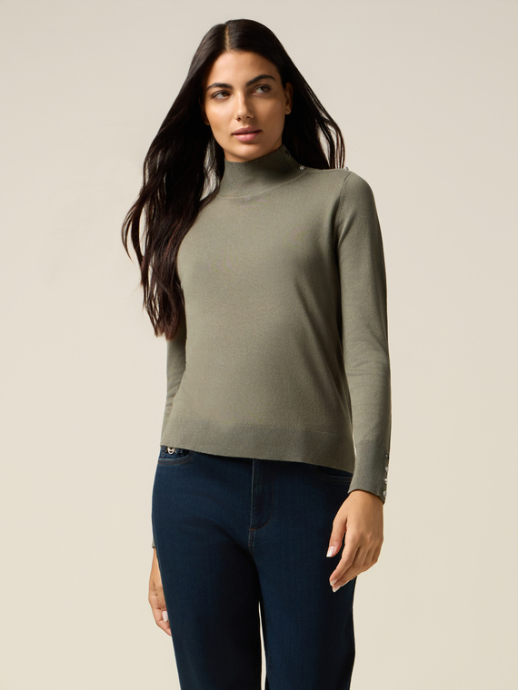 Jersey de cuello alto ajustado de mezcla de viscosa