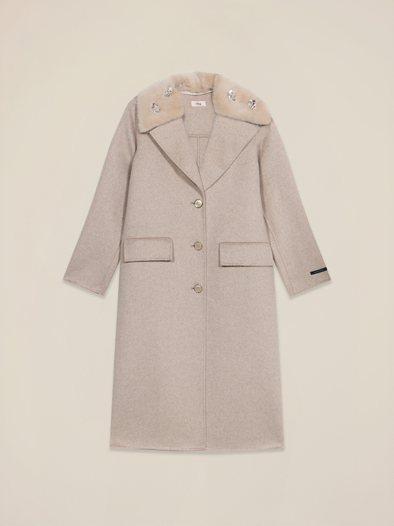 Long wool-blend coat with stone embellishments