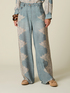 Wide-leg palazzo pants with denim effect and lace image number 3