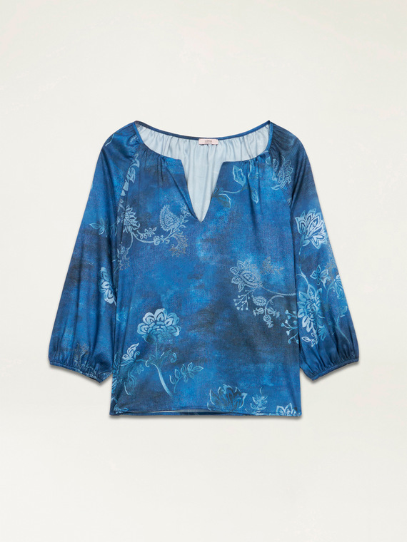 Patterned eco-friendly satin blouse