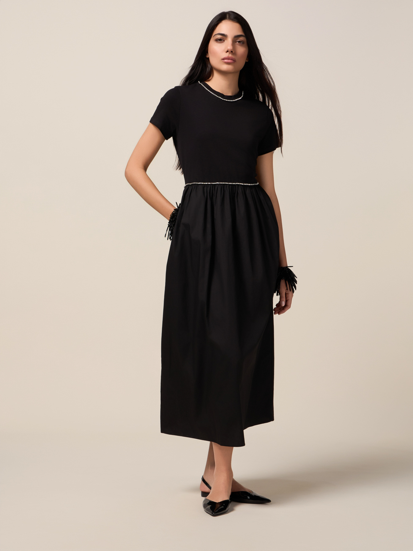 Zweistoffiges Kleid mit Strass image number 0