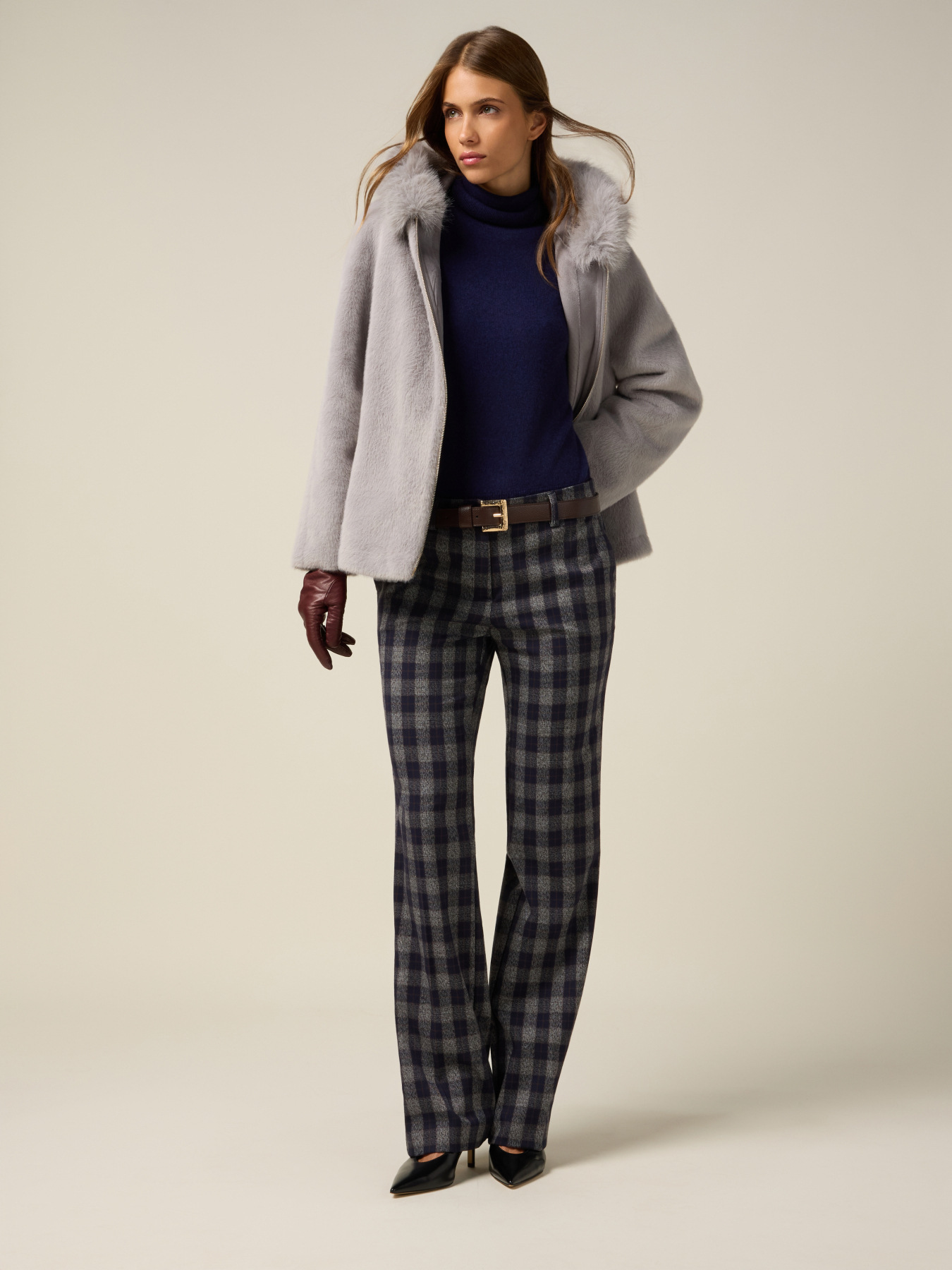 Straight-leg check flannel trousers image number 0