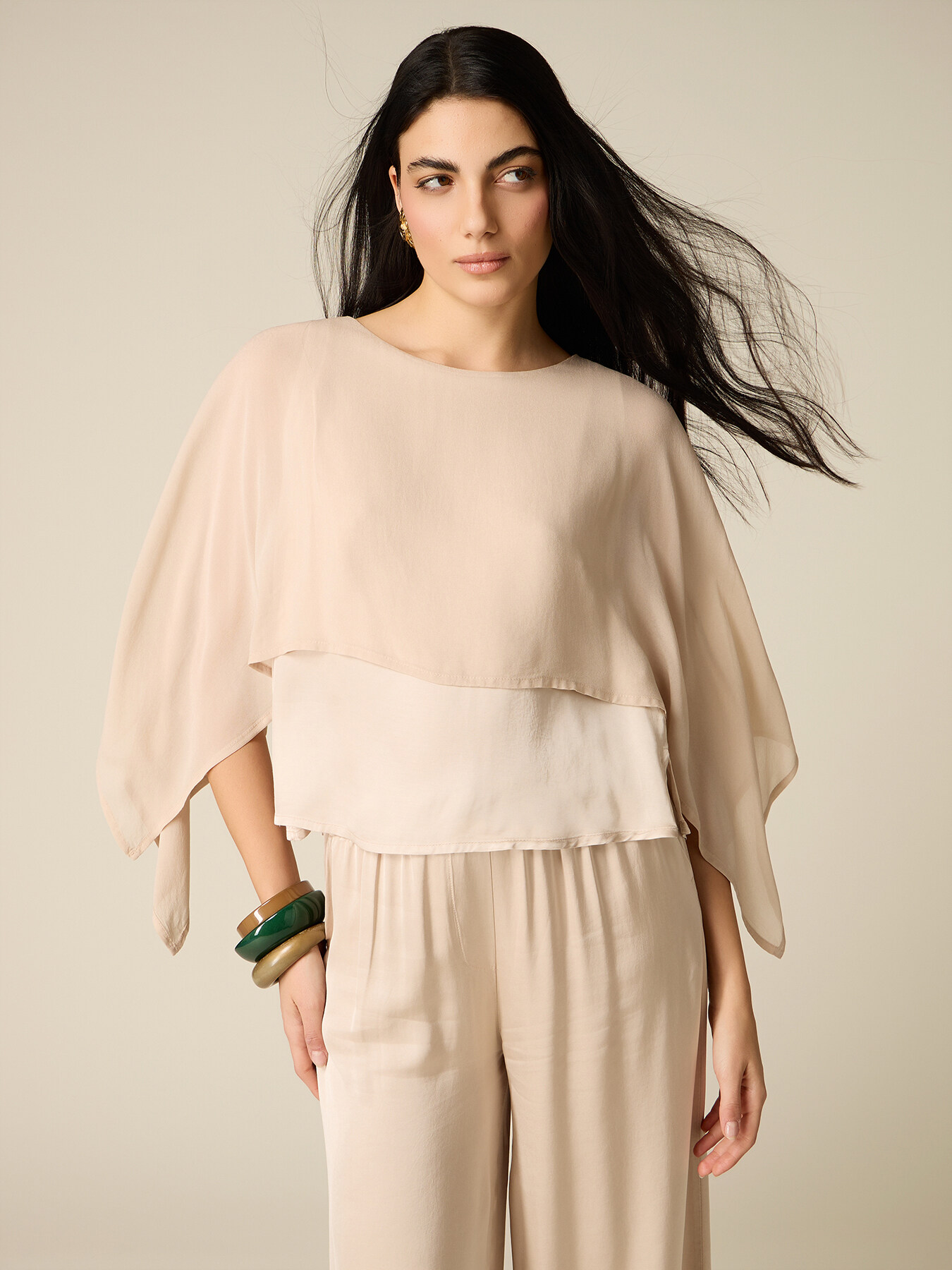 Bluse aus zwei Materialien mit &Uuml;berlagerung image number 0