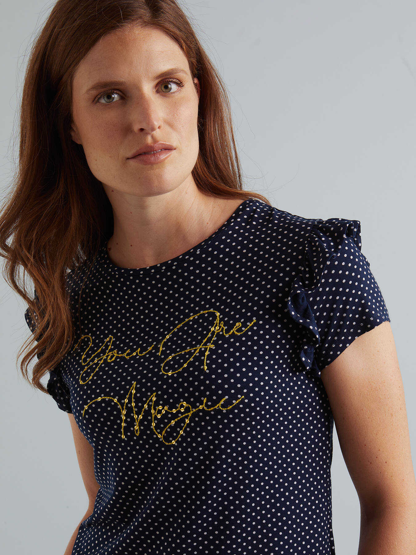 T-shirt a pois con ricamo image number 0