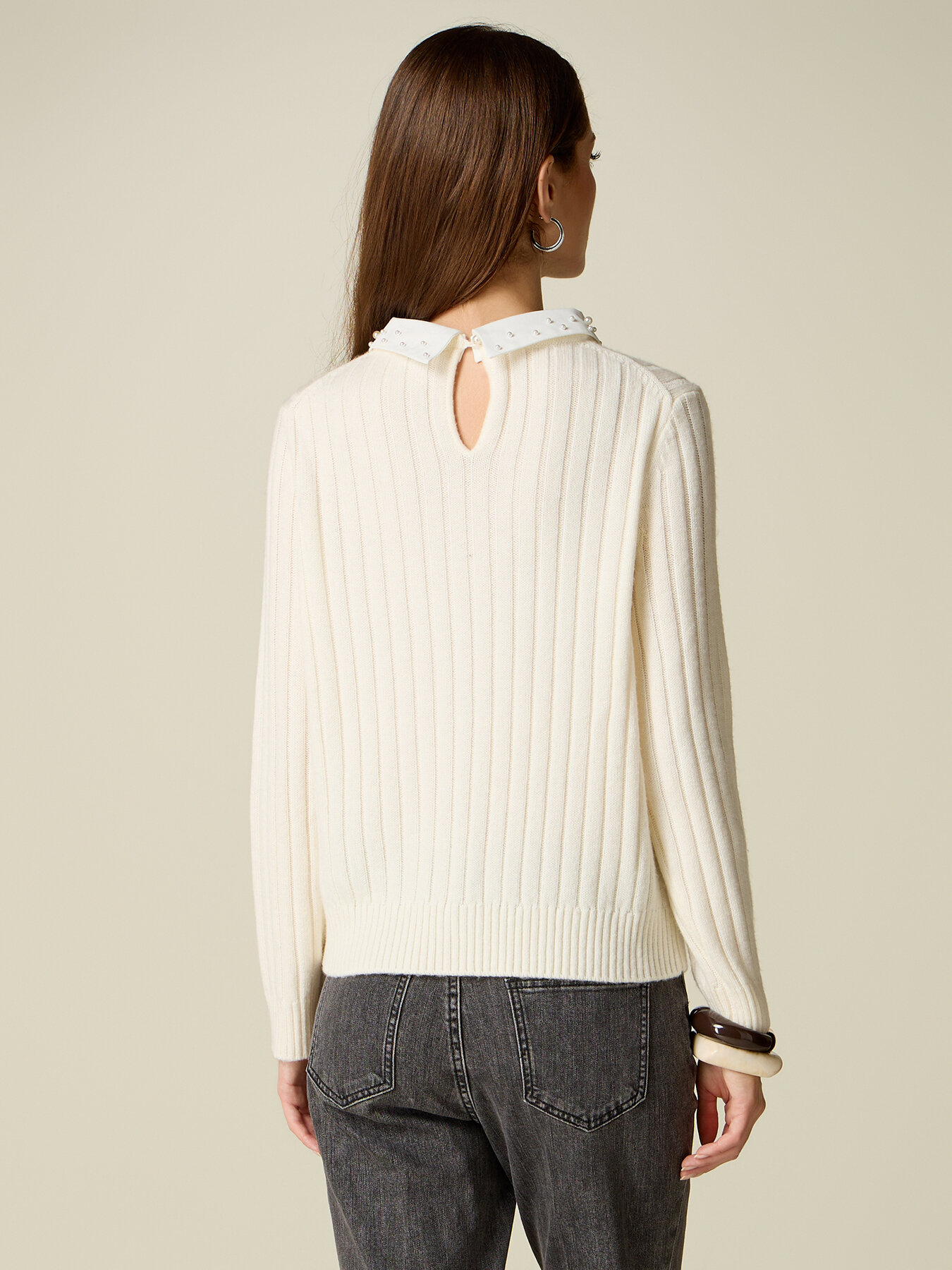Wool-blend sweater with jewel collar image number 1