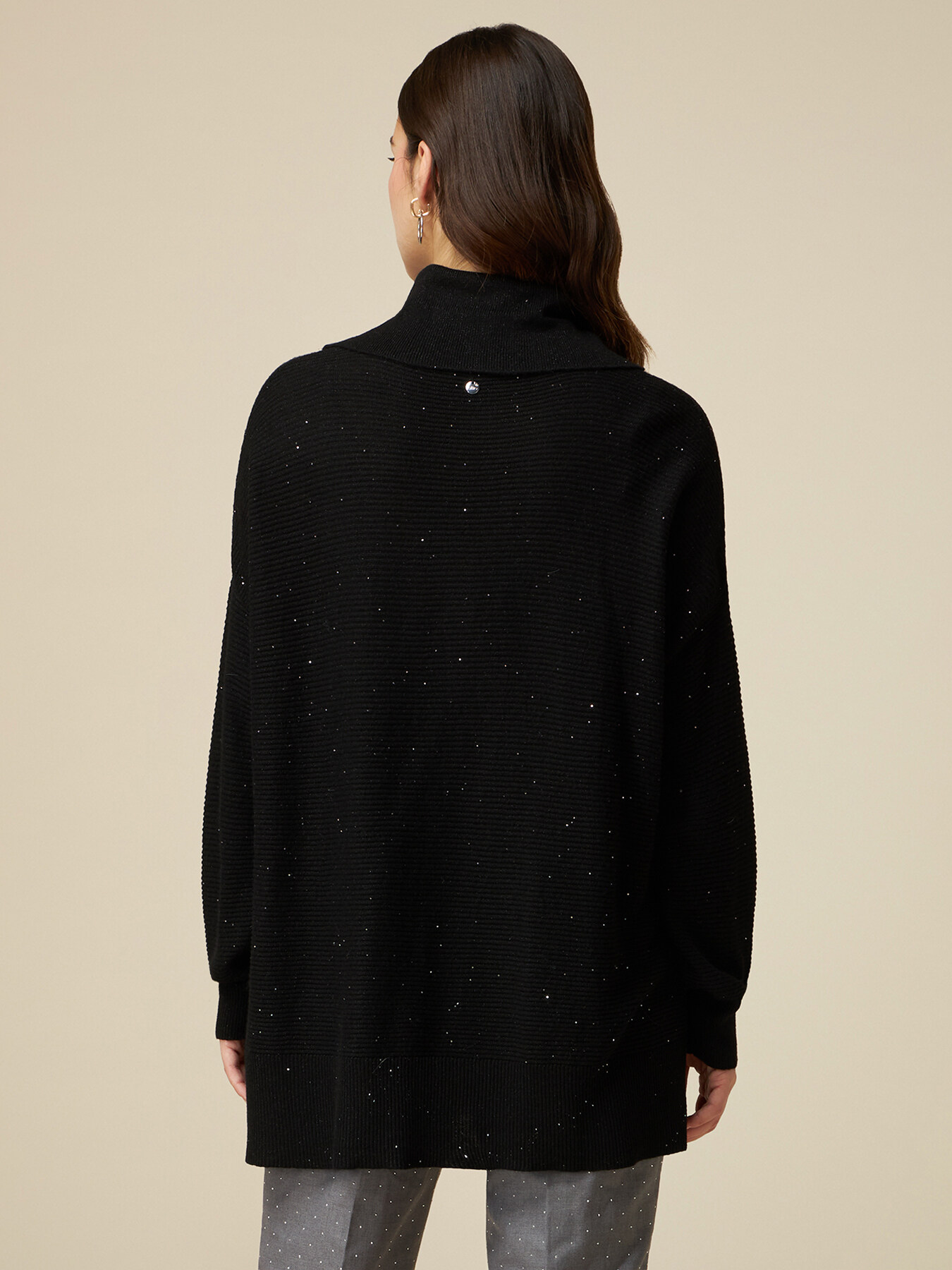 Col roul&eacute; type ottoman de laine m&eacute;lang&eacute;e image number 1