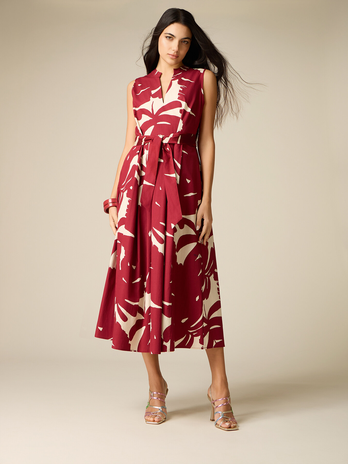 Flare-Kleid aus Popeline mit Muster image number 0