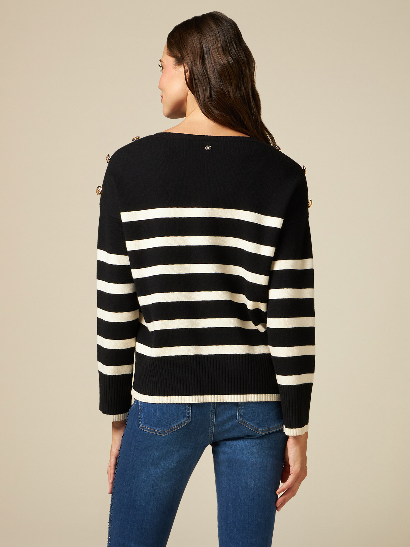 Striped sweater with army buttons image number 1