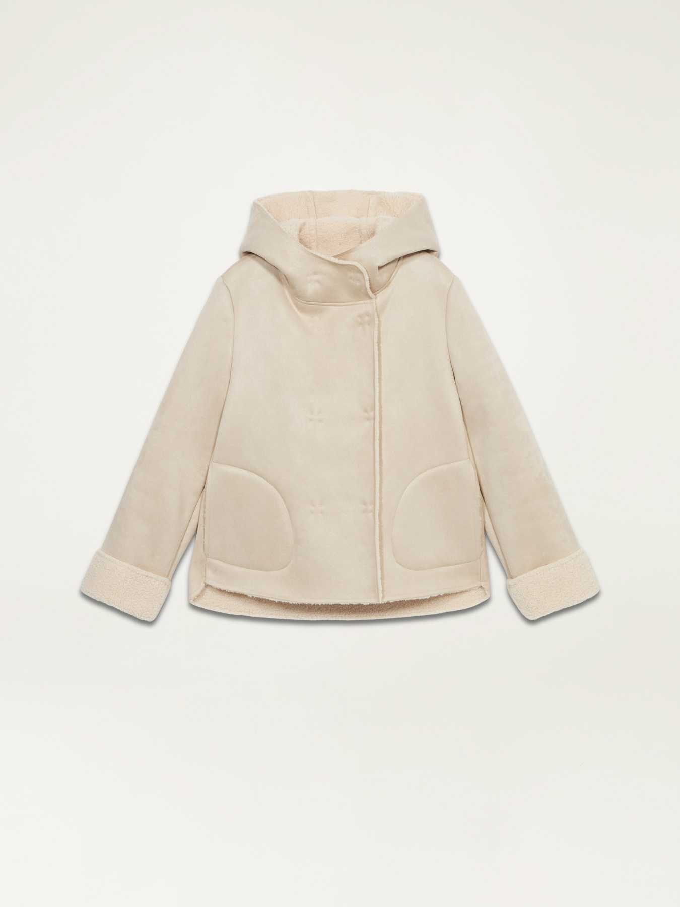 Hooded faux sheepskin jacket image number 4