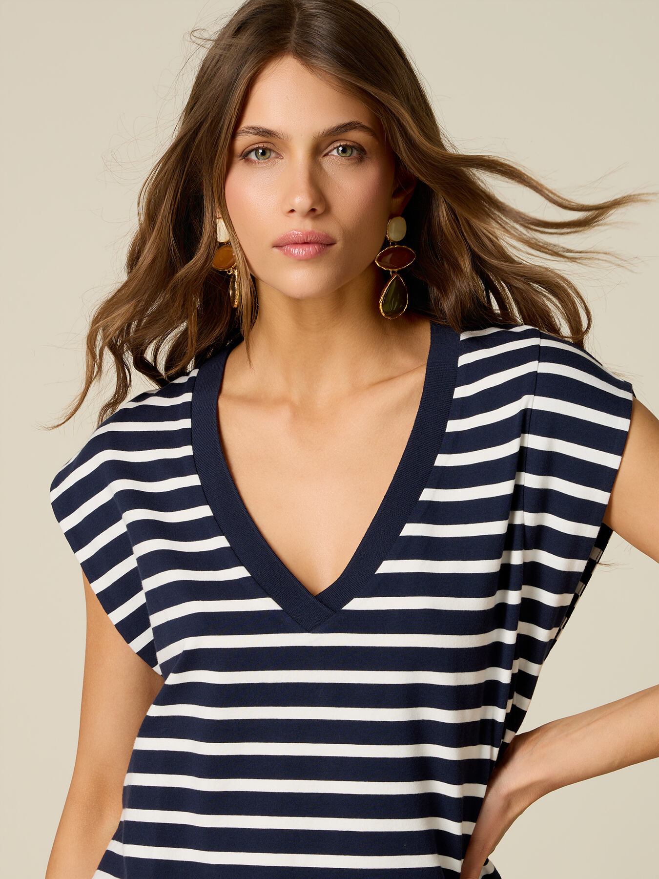 Striped V-neck T-shirt image number 2