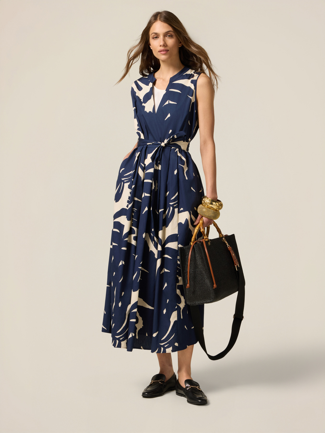 Flare-Kleid aus Popeline mit Muster image number 3