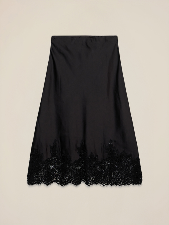 Satin pencil skirt with lace