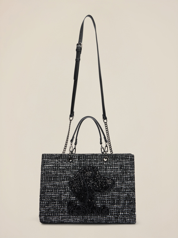 Bolso bandolera de tweed con aplicación
