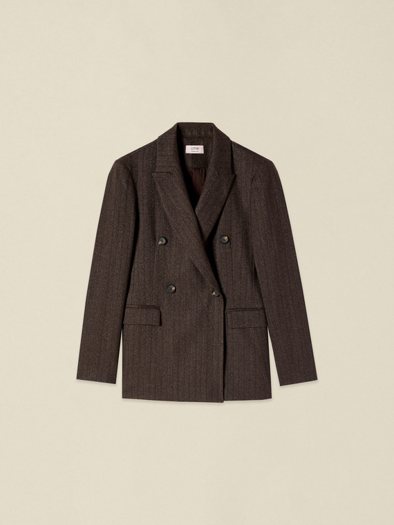 Zweireihiger Blazer aus garngef&auml;rbtem Stoff
