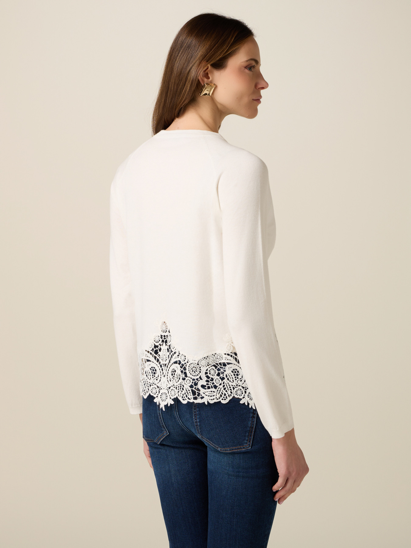 Viscose blend sweater with lace insert image number 1