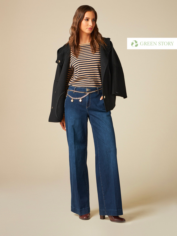 Eco-friendly palazzo jeans with chain