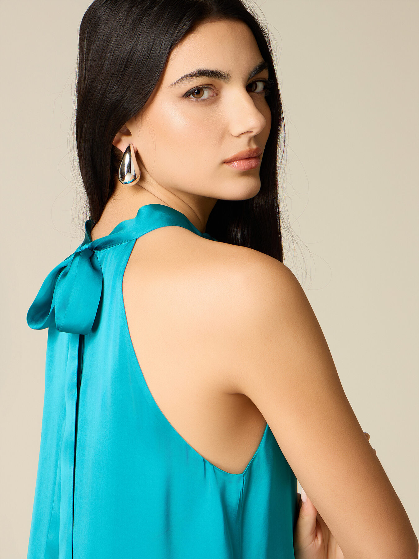Vestito lungo linea ad A in raso image number 2