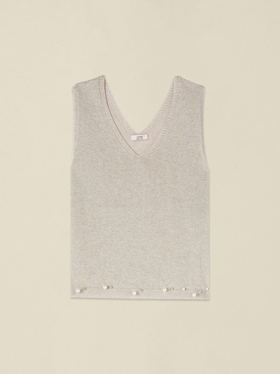 Lurex knit top with jewel embroidery