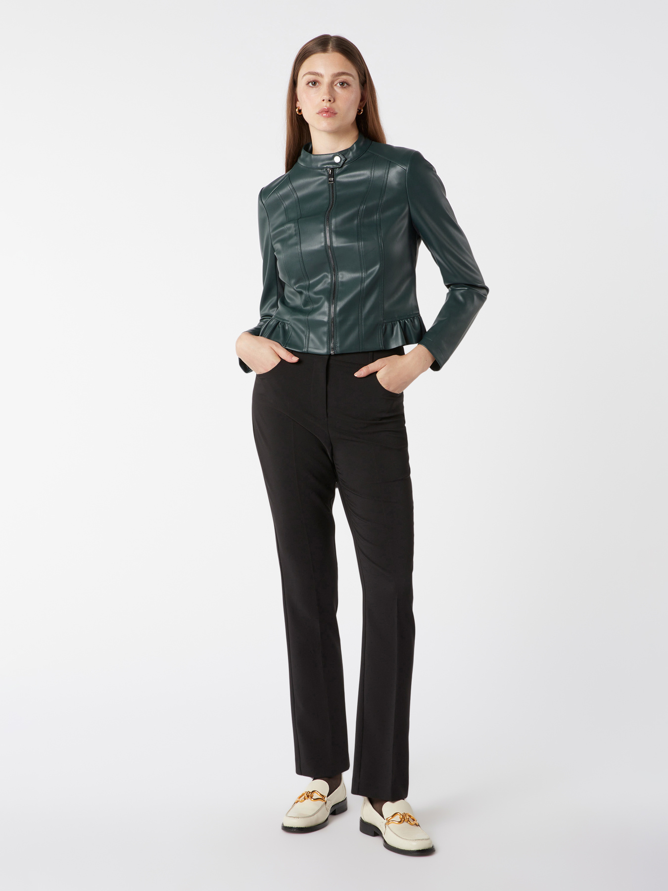 Giacca effetto pelle con volant image number 0