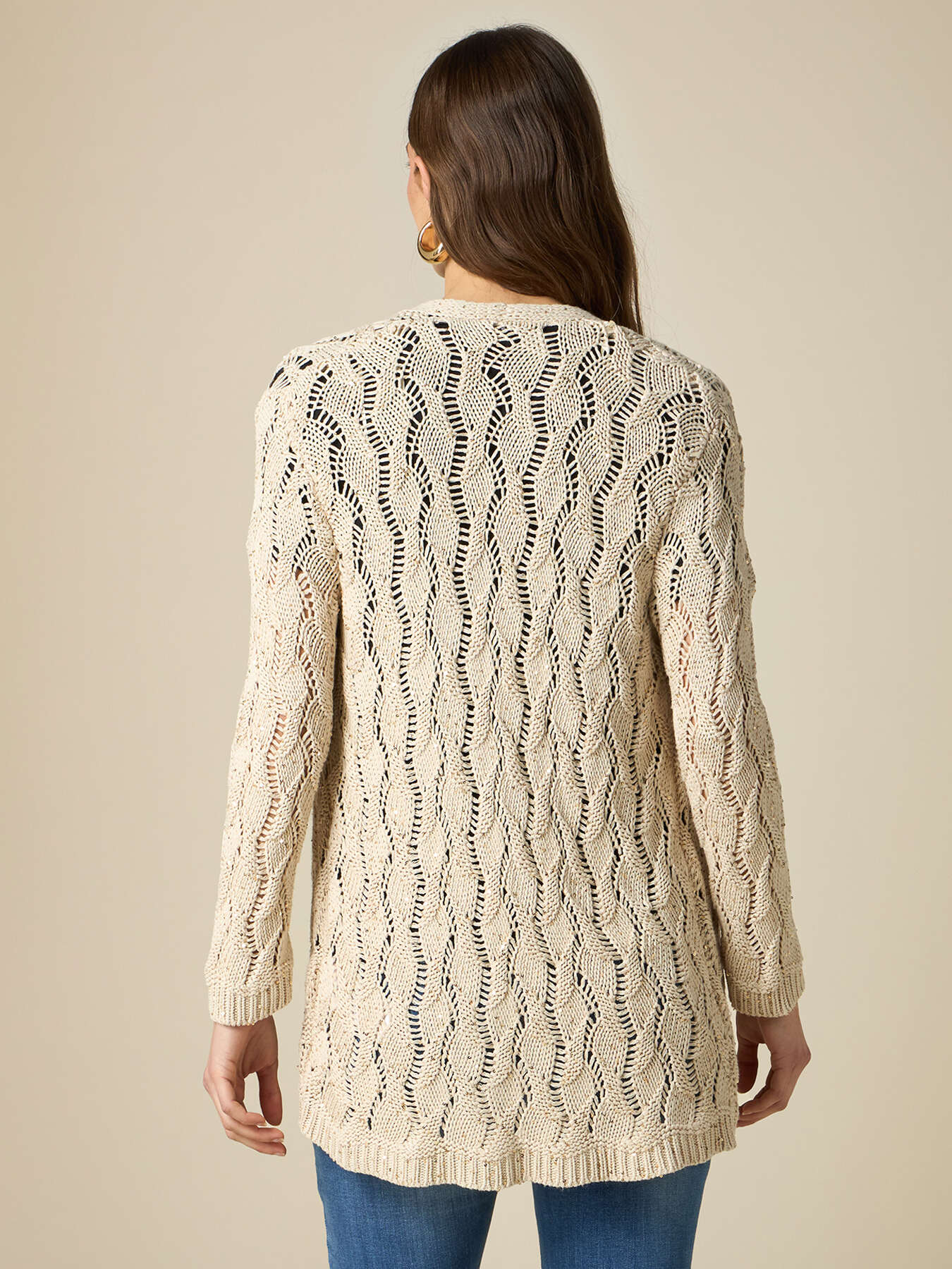 Cardigan traforato con micro paillettes image number 1