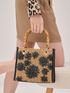 Mini tote bag in raffia with embroidery image number 0