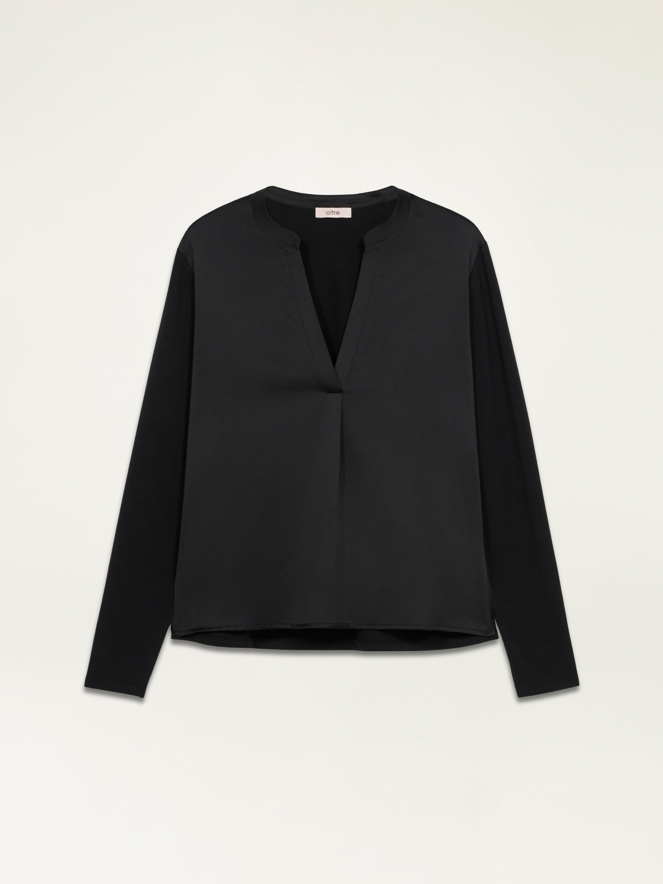 V-Ausschnitt-Bluse aus zwei Materialien image number 3