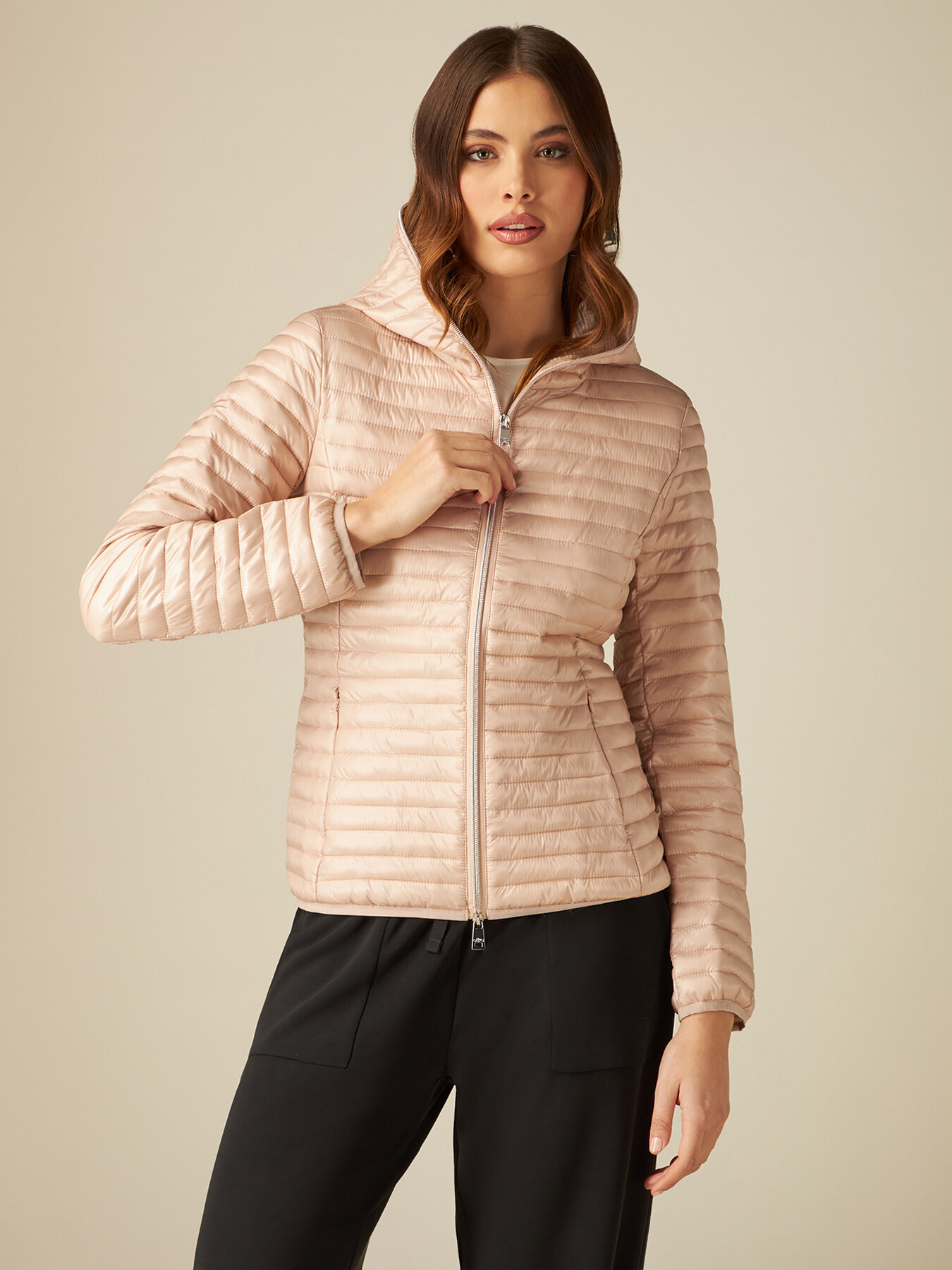 Lightweight down jacket with striped lining image number 0