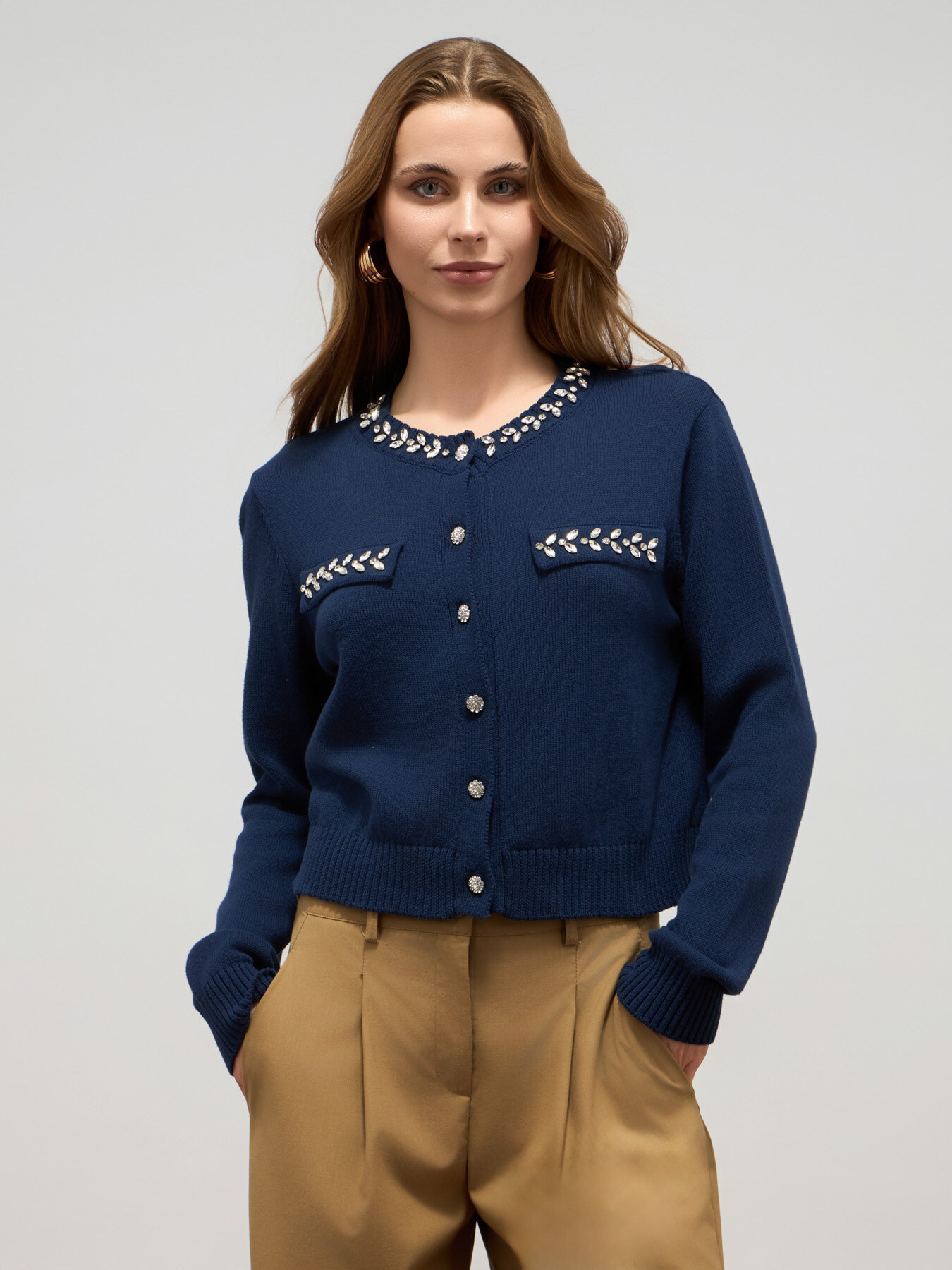 Cardigan misto cotone con dettagli gioiello image number 0