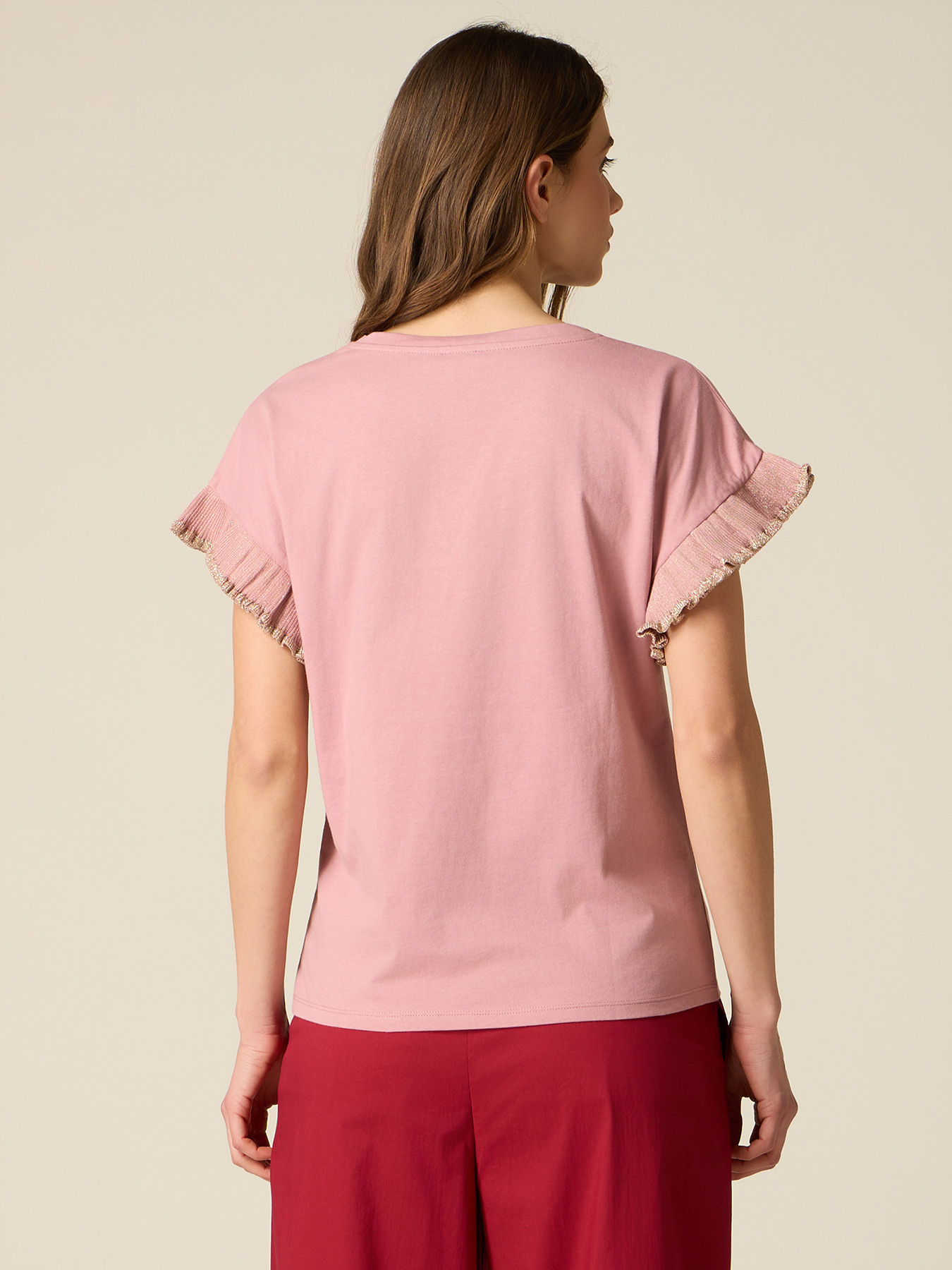 T-shirt in cotone con cristalli e rouches image number 1