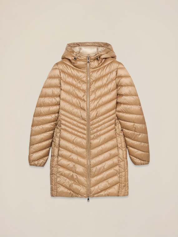 Leichte Midi-Daunenjacke mit Kapuze