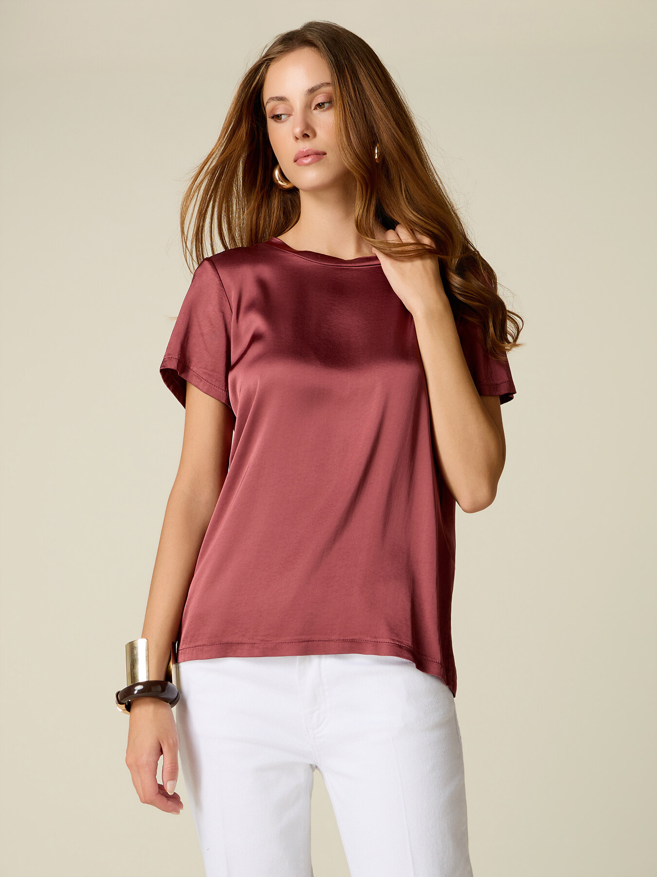 Blusa in raso misto viscosa image number 0