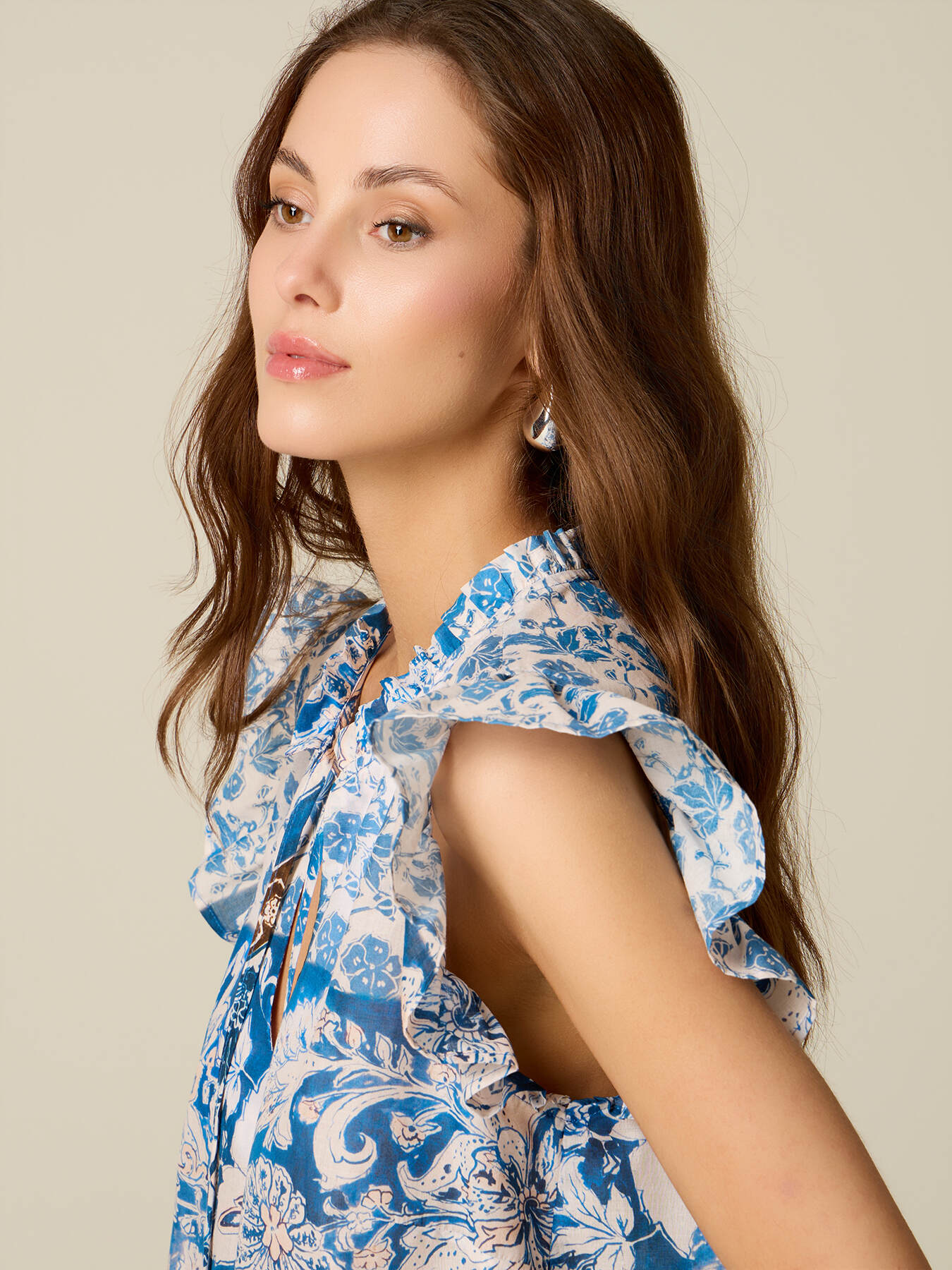 Patterned cotton muslin blouse image number 2