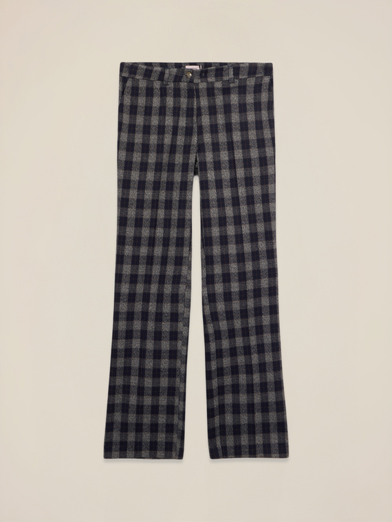 Straight-leg check flannel trousers
