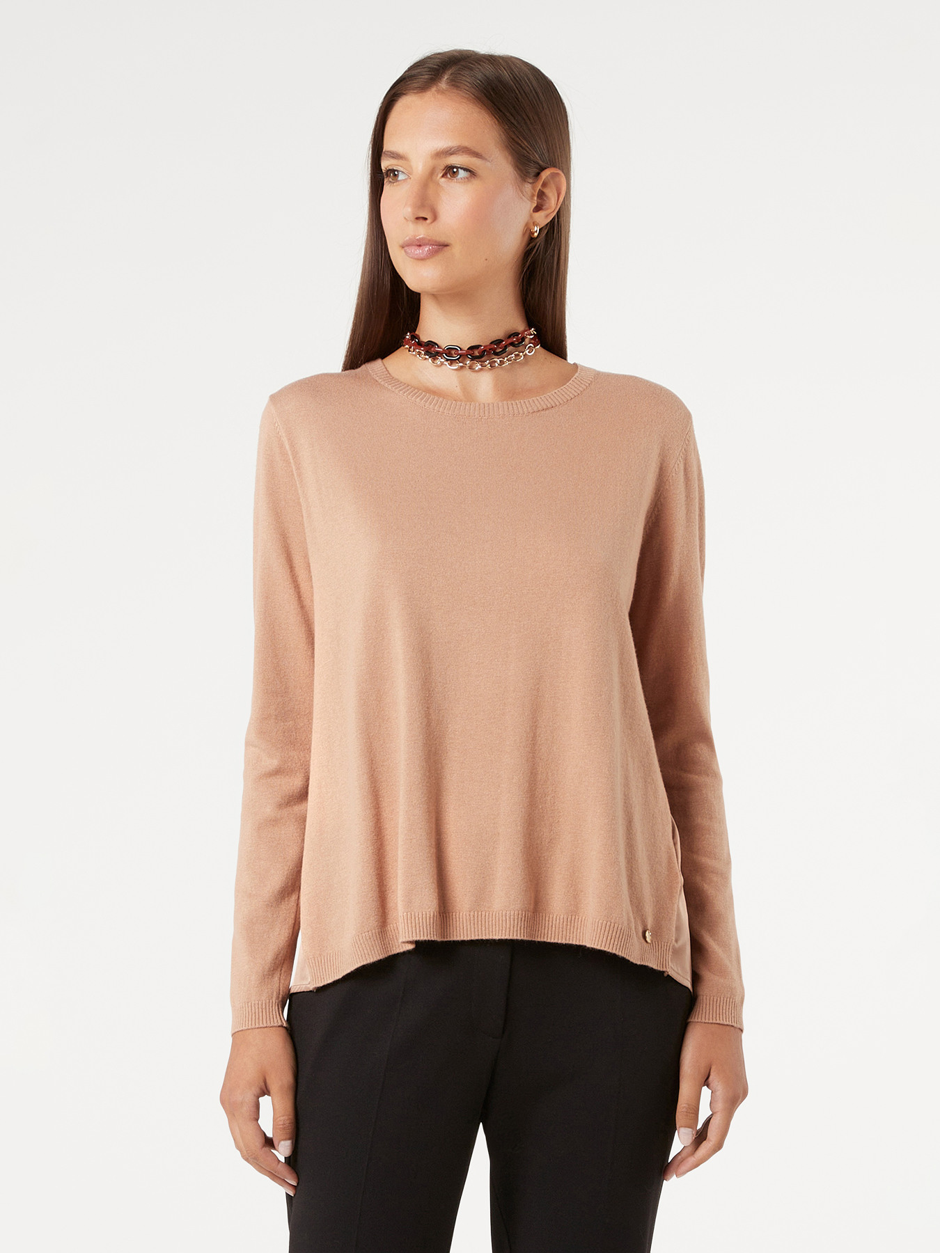 Dual-fabric wool blend sweater image number 0