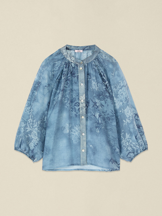 Patterned shirt with mandarin collar