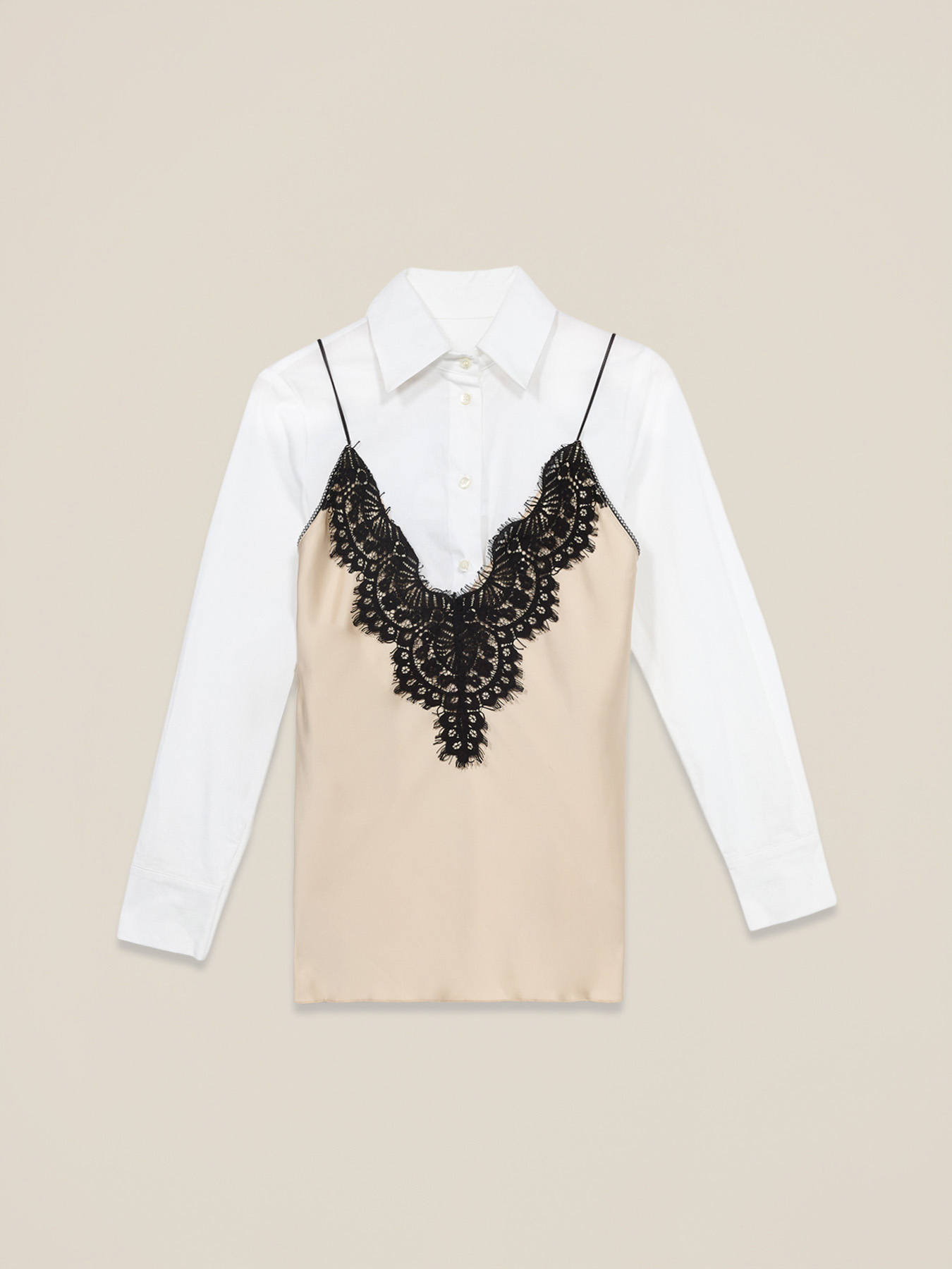 Camisa bimaterial con encaje image number 3