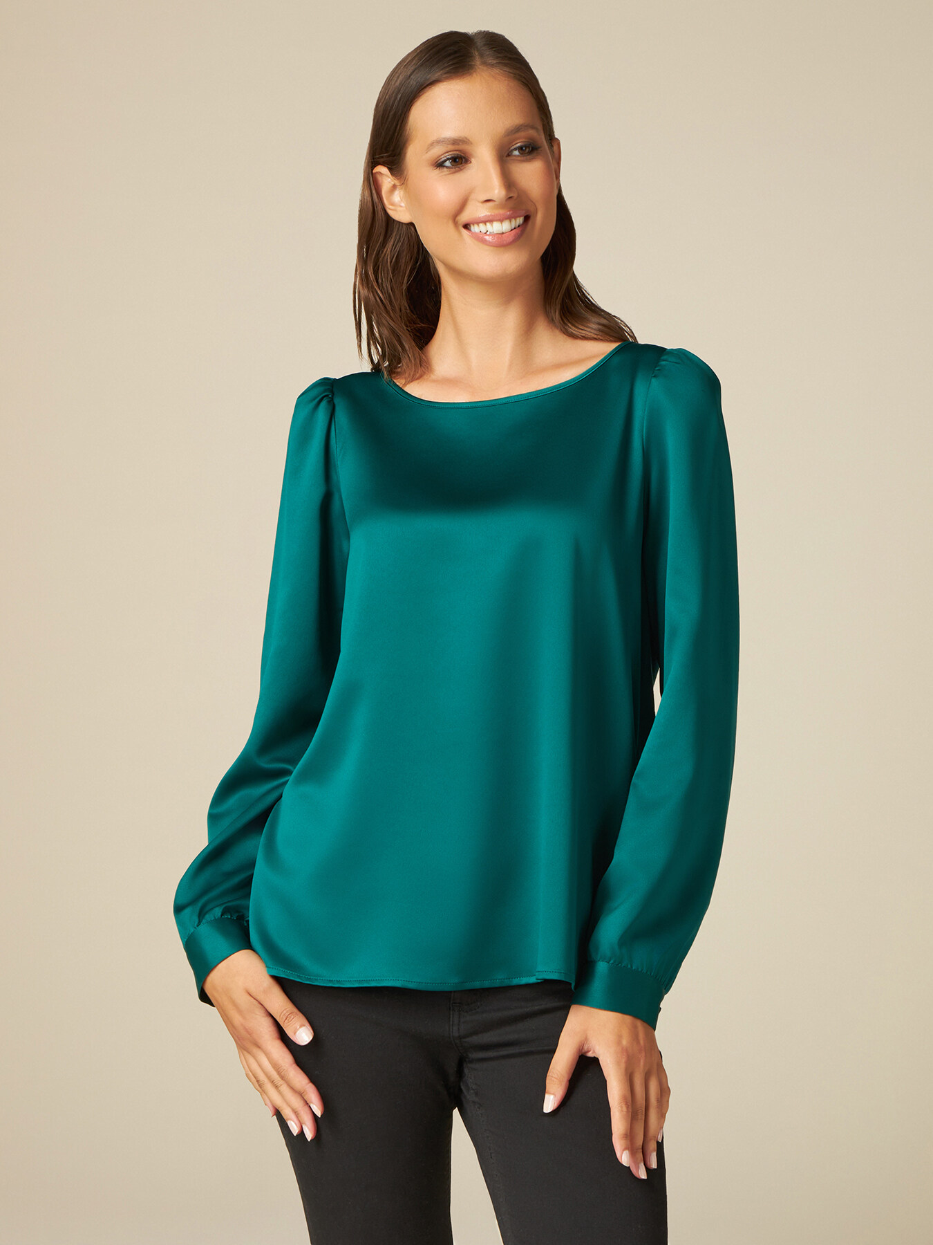 T-shirt bimaterica maniche a sbuffo image number 0