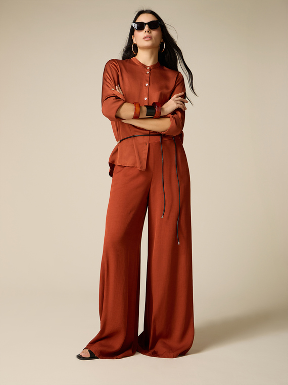 Wide-leg linen blend trousers