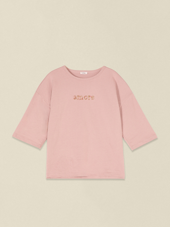 Cotton t-shirt with lettering embroidery