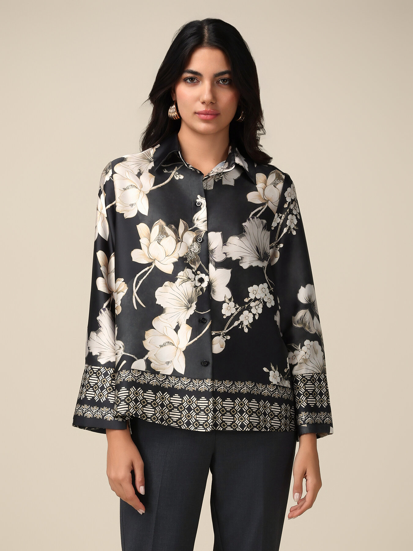 Floral satin shirt image number 0
