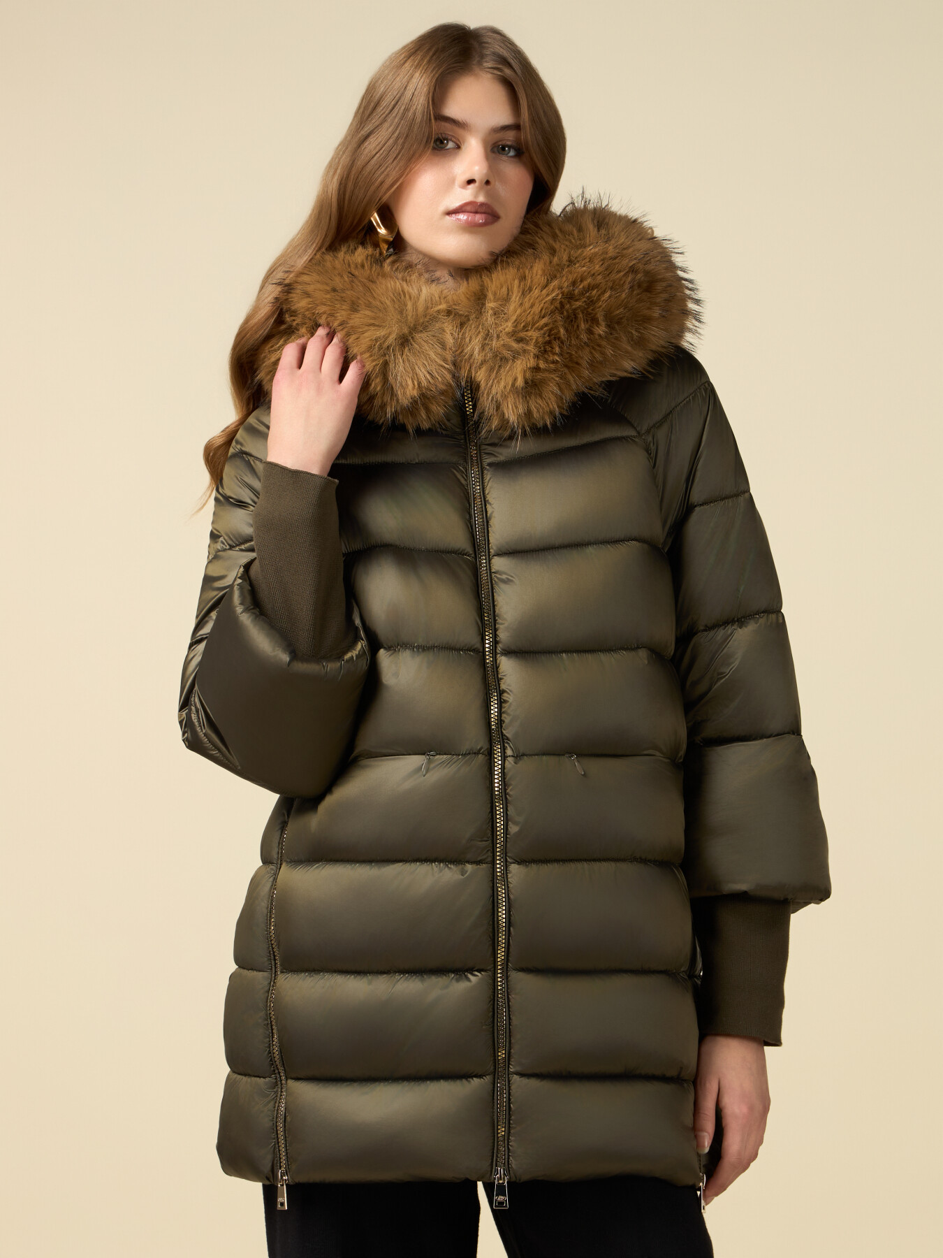 Midi down jacket with hood and cuffs image number 0