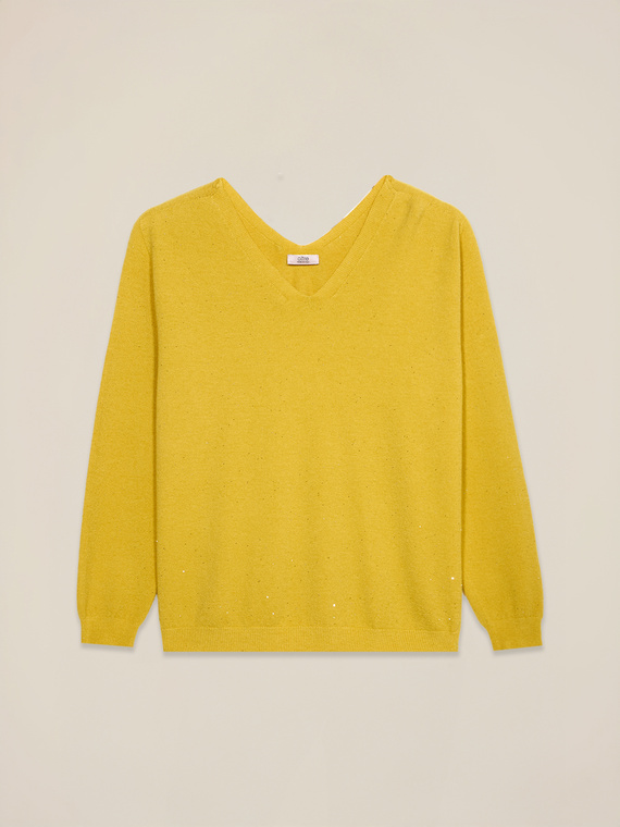 Strickpullover aus Viskosemischung mit Mikro-Pailletten