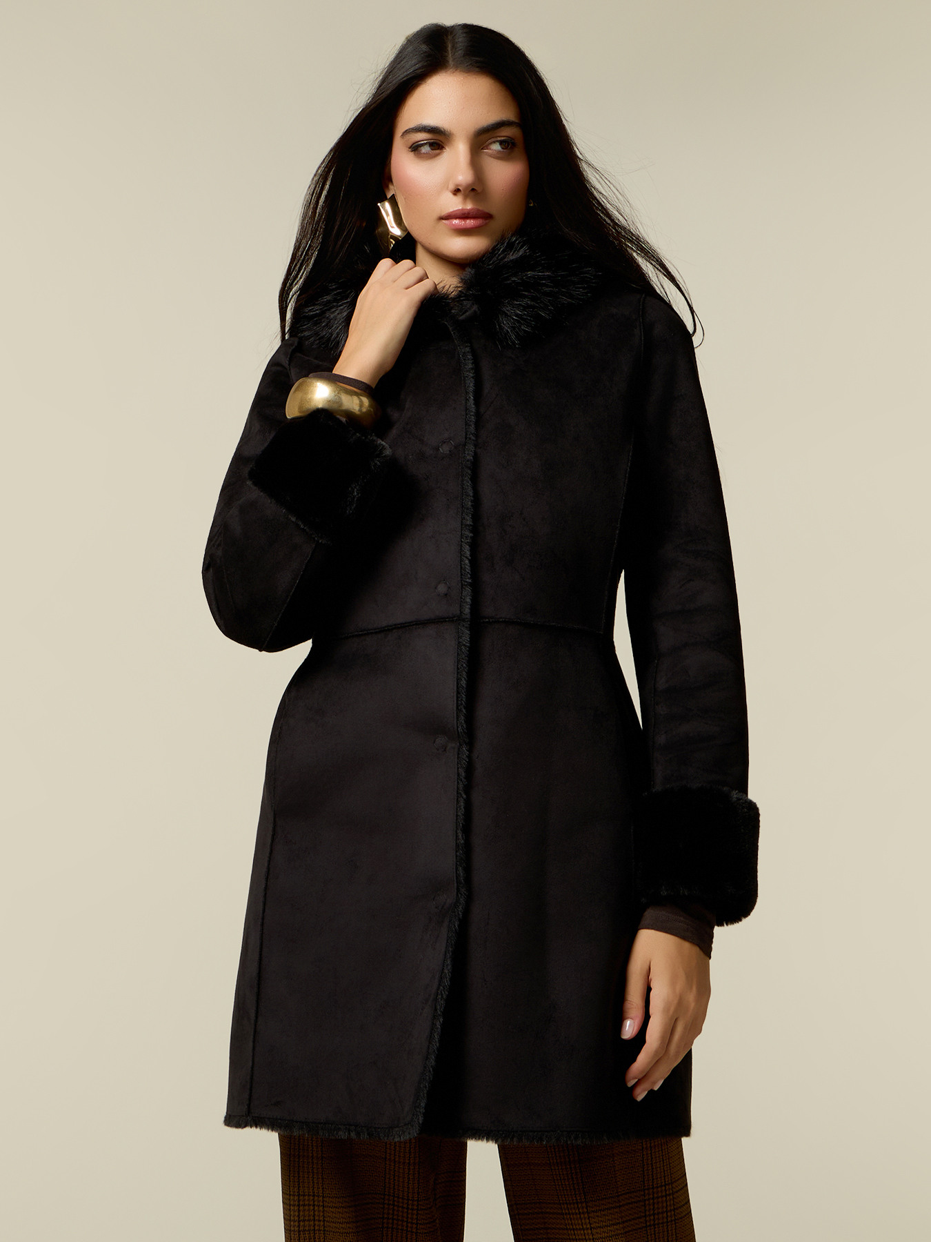 Shearling-effect hooded coat image number 0